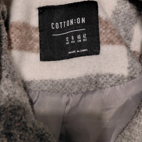 Cotton On Women's Plaid Pea Coat - Gray and Brown - Picture 4 of 5